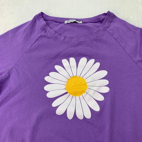 Misslook Womens Large Purple Long Sleeve Daisy Graphic Tee TShirt - Picture 6 of 9